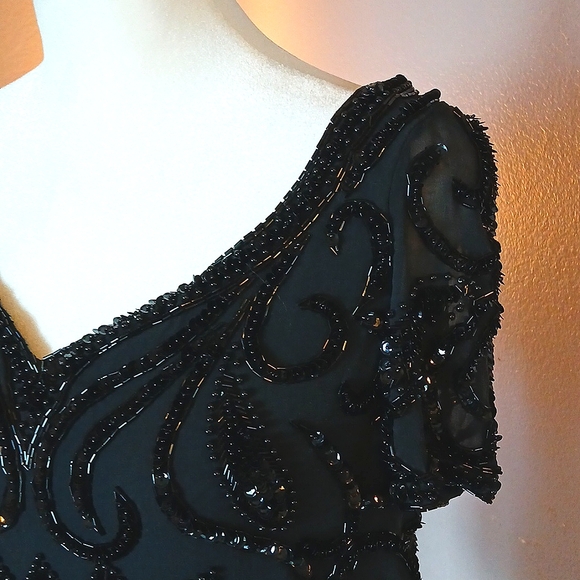 Vintage Black Silk Beaded Bodysuit size 6 by A.J.Bari - Picture 3 of 10